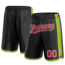 Load image into Gallery viewer, Custom Black Pink-Neon Green Authentic Basketball Shorts