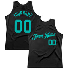 Load image into Gallery viewer, Custom Black Aqua Authentic Throwback Basketball Jersey
