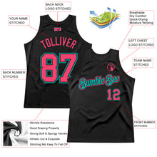 Load image into Gallery viewer, Custom Black Neon Pink-Aqua Authentic Throwback Basketball Jersey