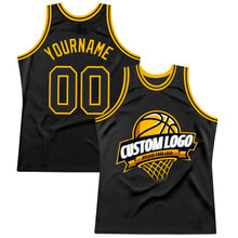Load image into Gallery viewer, Custom Black Gold Authentic Throwback Basketball Jersey