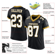 Load image into Gallery viewer, Custom Black White-Old Gold Mesh Authentic Football Jersey