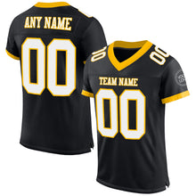 Load image into Gallery viewer, Custom Black White-Gold Mesh Authentic Football Jersey