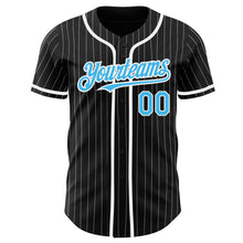 Load image into Gallery viewer, Custom Black White Pinstripe-Sky Blue Authentic Baseball Jersey
