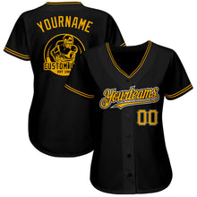 Load image into Gallery viewer, Custom Black Gold-Yellow Authentic Baseball Jersey
