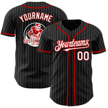 Load image into Gallery viewer, Custom Black White Pinstripe Red Authentic Baseball Jersey