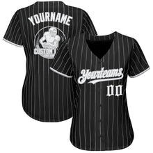 Load image into Gallery viewer, Custom Black Gray Pinstripe White Authentic Baseball Jersey