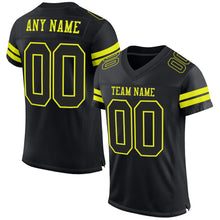 Load image into Gallery viewer, Custom Black Neon Yellow Mesh Authentic Football Jersey