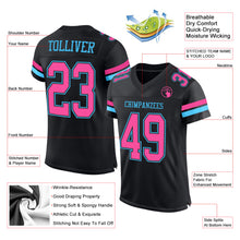 Load image into Gallery viewer, Custom Black Pink-Sky Blue Mesh Authentic Football Jersey