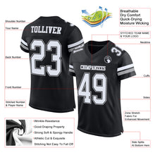 Load image into Gallery viewer, Custom Black White-Gray Mesh Authentic Football Jersey