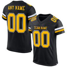 Load image into Gallery viewer, Custom Black Gold-White Mesh Authentic Football Jersey