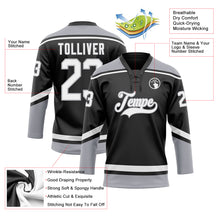 Load image into Gallery viewer, Custom Black White-Gray Hockey Lace Neck Jersey