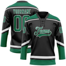 Load image into Gallery viewer, Custom Black White-Kelly Green Hockey Lace Neck Jersey