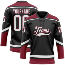Load image into Gallery viewer, Custom Black White-Crimson Hockey Lace Neck Jersey