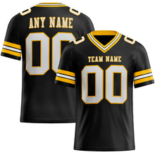 Load image into Gallery viewer, Custom Black White-Gold Authentic Football Jersey