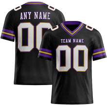 Load image into Gallery viewer, Custom Black White Old Gold-Purple Authentic Football Jersey
