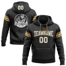 Load image into Gallery viewer, Custom Stitched Black White-Old Gold Football Pullover Sweatshirt Hoodie