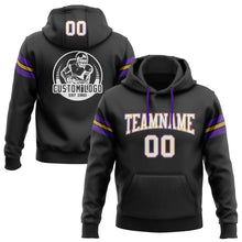 Load image into Gallery viewer, Custom Stitched Black White Old Gold-Purple Football Pullover Sweatshirt Hoodie