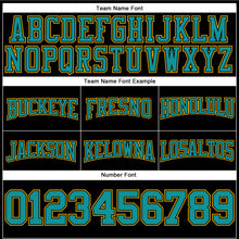 Load image into Gallery viewer, Custom Stitched Black Teal-Gold Football Pullover Sweatshirt Hoodie