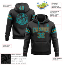 Load image into Gallery viewer, Custom Stitched Black Teal-Old Gold Football Pullover Sweatshirt Hoodie