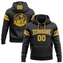 Load image into Gallery viewer, Custom Stitched Black Gold-Gray Football Pullover Sweatshirt Hoodie
