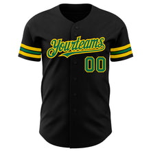 Load image into Gallery viewer, Custom Black Kelly Green-Yellow Authentic Baseball Jersey