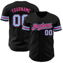 Load image into Gallery viewer, Custom Black Light Blue-Pink Authentic Baseball Jersey
