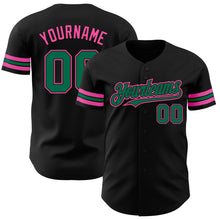 Load image into Gallery viewer, Custom Black Kelly Green-Pink Authentic Baseball Jersey