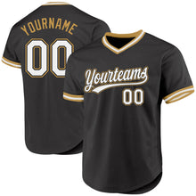 Load image into Gallery viewer, Custom Black White-Old Gold Authentic Throwback Baseball Jersey
