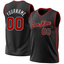 Load image into Gallery viewer, Custom Black Red-White Authentic Throwback Basketball Jersey