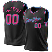 Load image into Gallery viewer, Custom Black Pink-Light Blue Authentic Throwback Basketball Jersey