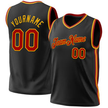 Load image into Gallery viewer, Custom Black Red-Gold Authentic Throwback Basketball Jersey