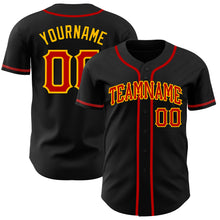 Load image into Gallery viewer, Custom Black Red-Gold Authentic Baseball Jersey