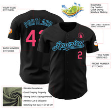 Load image into Gallery viewer, Custom Black Neon Pink-Sky Blue Authentic Baseball Jersey
