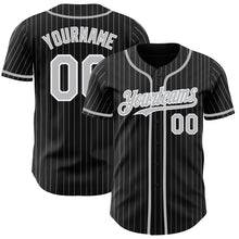 Load image into Gallery viewer, Custom Black Gray Pinstripe White Authentic Baseball Jersey