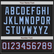 Load image into Gallery viewer, Custom Black Light Blue Pinstripe Red Authentic Baseball Jersey