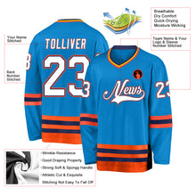 Load image into Gallery viewer, Custom Blue White-Orange Hockey Jersey