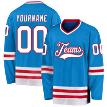 Load image into Gallery viewer, Custom Blue White-Red Hockey Jersey