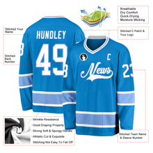 Load image into Gallery viewer, Custom Blue White-Light Blue Hockey Jersey