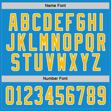 Load image into Gallery viewer, Custom Blue Gold-White Hockey Jersey