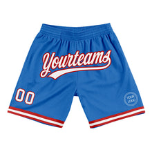 Load image into Gallery viewer, Custom Blue White-Red Authentic Throwback Basketball Shorts