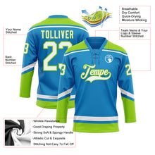 Load image into Gallery viewer, Custom Blue White-Neon Green Hockey Lace Neck Jersey