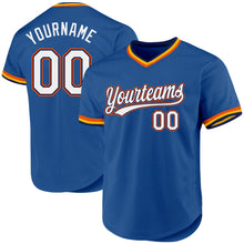 Load image into Gallery viewer, Custom Blue Navy Orange-Gold Authentic Throwback Baseball Jersey