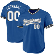 Load image into Gallery viewer, Custom Blue White-Black Authentic Throwback Baseball Jersey
