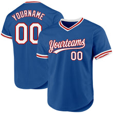 Load image into Gallery viewer, Custom Blue White-Red Authentic Throwback Baseball Jersey