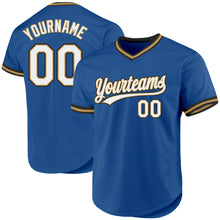 Load image into Gallery viewer, Custom Blue Old Gold-Black Authentic Throwback Baseball Jersey