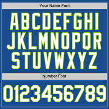 Load image into Gallery viewer, Custom Blue White-Neon Green Authentic Throwback Baseball Jersey