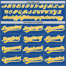 Load image into Gallery viewer, Custom Blue Gold-White Authentic Throwback Baseball Jersey