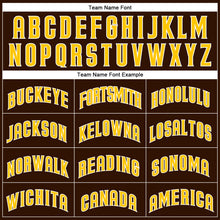 Load image into Gallery viewer, Custom Brown White Pinstripe Gold-White Authentic Baseball Jersey