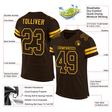 Load image into Gallery viewer, Custom Brown Brown-Gold Mesh Authentic Football Jersey