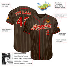 Load image into Gallery viewer, Custom Brown Cream Pinstripe Red-Cream Authentic Baseball Jersey